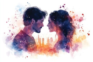 Sticker - A man and a woman sharing a romantic moment, looking into each other's eyes