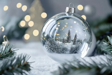 Wall Mural - A Christmas ornament sits atop a snow-covered ground, perfect for winter scenes or holiday decorations