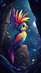 Poster - A Colorful Bird Perched on a Rock Under a Night Sky