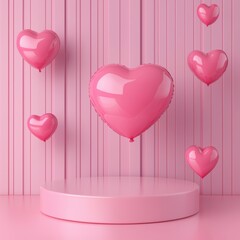 Canvas Print - Floating Pink Heart Balloons on a Soft Pink Background