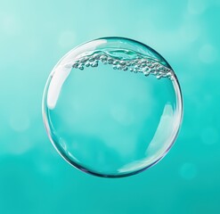 Wall Mural - Clear Water Bubble Floating in Fresh Turquoise Background