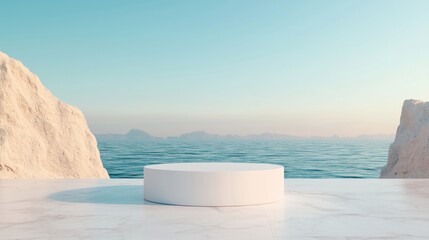 Wall Mural - Minimalist Display Platform by the Ocean in a Coastal Landscape