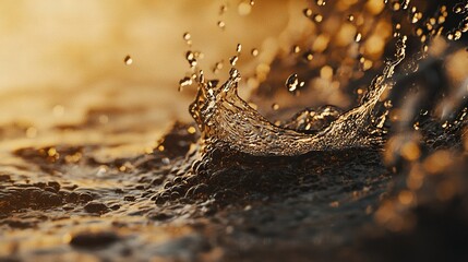 Wall Mural -   A zoomed-in image of water droplets on a body of water against a yellow sky