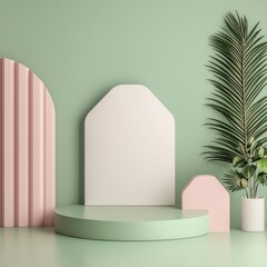 Wall Mural - Modern Minimalist Decor with Geometric Shapes and Green Background