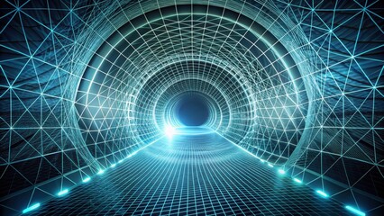 Abstract Futuristic Neon Grid Tunnel Pathway into the Unknown