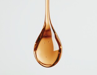 Wall Mural - Close-Up of Golden-Brown Liquid Drop Against Light Background