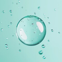 Wall Mural - Water Droplets in a Clear Bubble on a Soft Turquoise Background