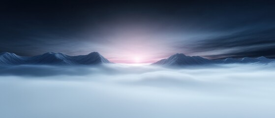 Wall Mural - A mountain range with a sun setting in the background