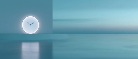 Wall Mural - a clock is on a white pedestal in front of a blue wall