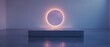 © CYBERPINK - A large, glowing circle is reflected in a mirror on a gray stone platform