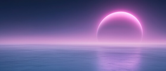 Wall Mural - a large pink circle is floating in the sky above a calm blue ocean