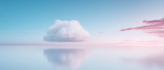 Wall Mural - A cloud is floating in the sky above a calm body of water