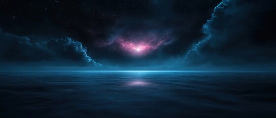 Wall Mural - A dark blue sky with a large cloud and a bright orange sun