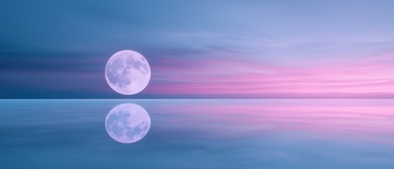 Wall Mural - a large moon is reflected in the water of a lake