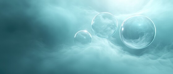 Poster - Three bubbles floating in the sky with a blue background