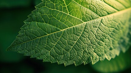 Close-Up of Green Leaf Showing Detailed Veins and Textures