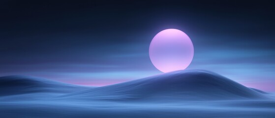 Wall Mural - A large pink moon is in the sky above a snowy hill