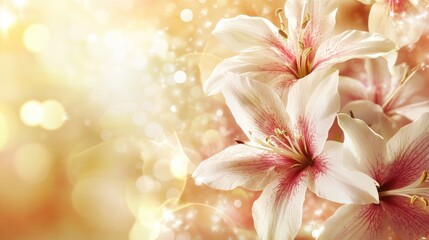 Wall Mural - soft bokeh floral background with sunlight effect creating a dreamy atmosphere featuring delicate pi