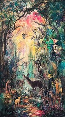 Poster - Enchanting Forest Path With Deer And Birds