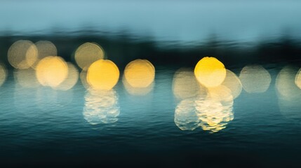 Wall Mural - bokeh effect of blurred reflections on calm sea surface under soft evening light