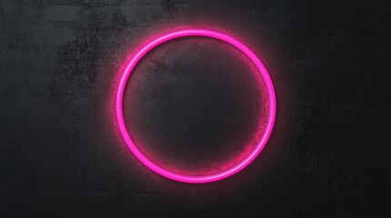 Wall Mural - glowing pink neon light circle on black background with light effects for modern design and creative