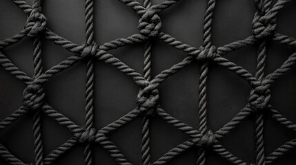 Wall Mural - textured black background featuring an intricate rope net design for creative and artistic projects