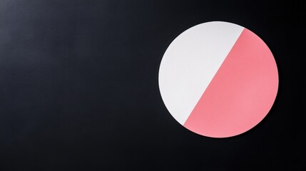 Wall Mural - abstract composition of a black background featuring a stylized circle divided into white and pink s