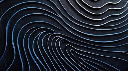 Canvas Print - abstract waves of blue and black curved lines creating depth and dimension in a modern design elemen
