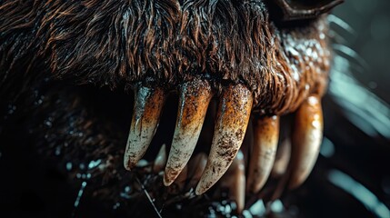 Poster - Close up of a creatures muddy fangs and fur