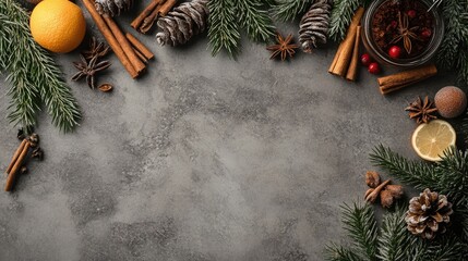 Canvas Print - Cinnamon sticks surrounded by seasonal elements on a textured background for holiday and culinary themes