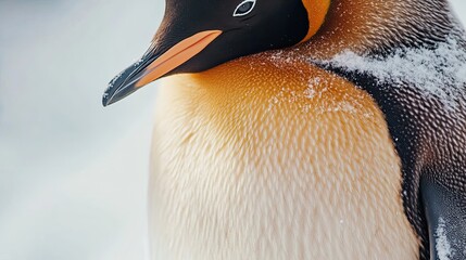 Poster - King Penguin Close Up Showing Feathers and Snow