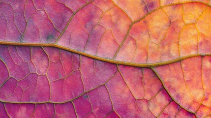 Wall Mural - macro detail of sunset-colored leaves showcasing intricate textures and vibrant hues in a close-up n