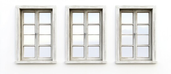 Canvas Print - Vintage house window frames trio displayed on a crisp white background ideal for home decor ideas and inspiration in design projects.