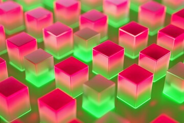 Wall Mural - abstract colorful cubes background. abstract background of cubes in green and red light.