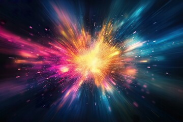 Wall Mural - Explosion of light. Abstract explosion of colorful particles and lines. speed motion effect.