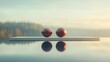 © GenZGraphics - Balance concept with two spheres resting on a reflective surface symbolizing stability and harmony in nature and design.