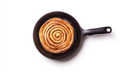 Sticker - Freshly baked cinnamon rolls in a skillet showcasing a delicious homemade baking concept on a clean white background