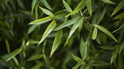 Canvas Print - Lush Green Bamboo Leaves in a Tranquil Forest Setting Evoking Serenity and Nature's Beauty