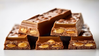 closeup shot of stacked chocolate bars or turron bars with macro texture hero shot