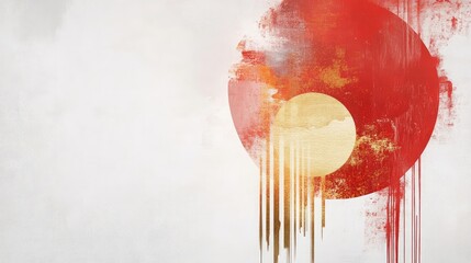 Wall Mural - Minimalist Chinese New Year abstract art featuring subtle red brush strokes and golden geometric accents.