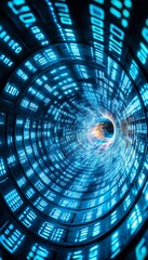 Abstract Technology Background, A Swirling Vortex of Binary Code in Blue and White Gradient