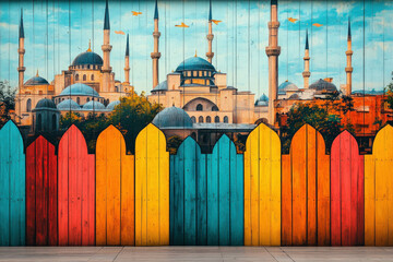 Wall Mural - A Mural Depicting The Unity Of Families And Communities During Ramadan As A Heartwarming Background