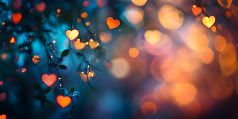 Canvas Print - heartfelt bokeh: a dreamy, ethereal backdrop of heart-shaped lights strung through branches, creatin