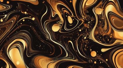 Wall Mural - Ornate golden abstract design with swirling, fluid elements on a rich, dark background.