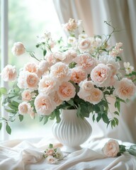 Sticker - Elegant floral arrangement featuring soft pink roses in a stylish vase