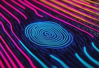 Poster - Colorful Abstract Digital Fingerprint with Light Trails Background