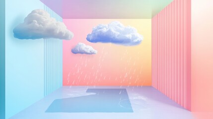 Wall Mural - pastel room with clouds, rain, and pool.