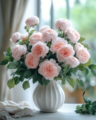 Sticker - Elegant floral arrangement featuring soft pink roses in a stylish vase