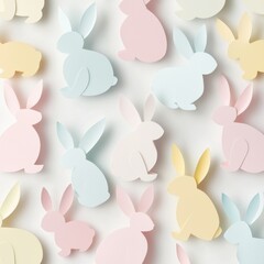 Canvas Print - Colorful Paper Cut Out Bunnies on Soft Pastel Background