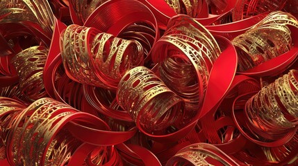 Poster - Vibrant 3D abstract Chinese New Year art with interlocking red and gold forms symbolizing unity and celebration.